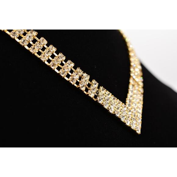 Vintage Crystal Necklace Collar Rhinestone Gold Chunky Sparkling 1980s Bin6B - Picture 4 of 12